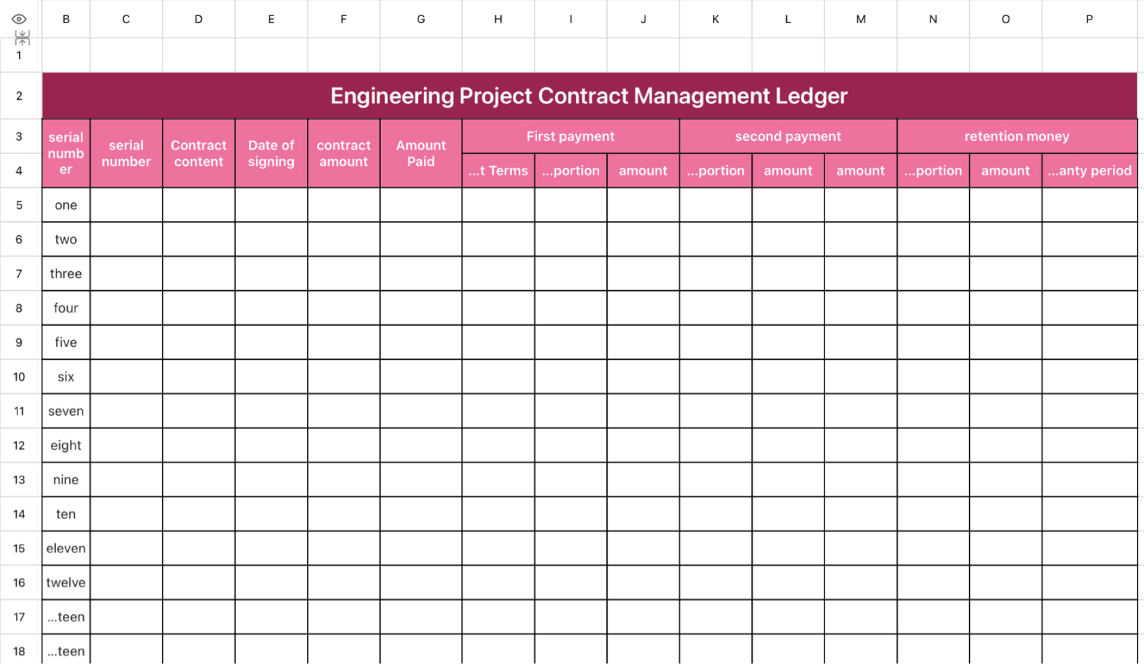 Engineering Project Contract Management Ledger
